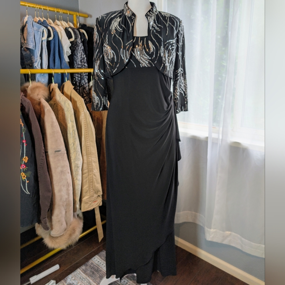 Alex Evenings Black Sequin Maxi Dress & Bolero Jacket Set